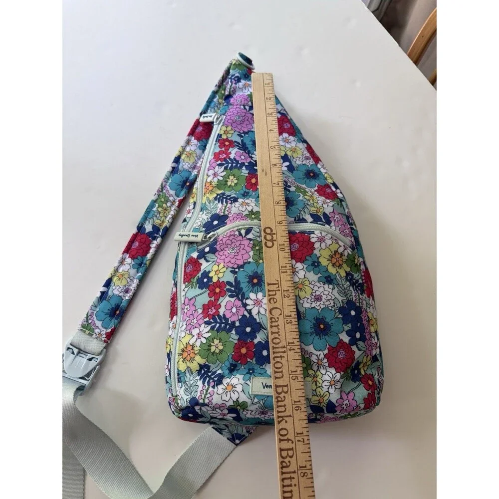 Vera Bradley Blue Floral Crescent Sling Crossbody Bag Zip Adjustable Strap